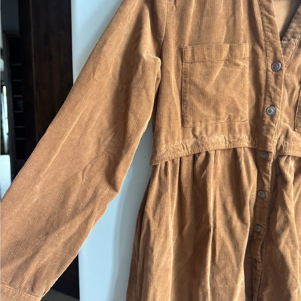Zara Corduroy Brown Shirt Dress Babydoll Boho S Coquette Cottagecore Academia - Picture 3 of 9